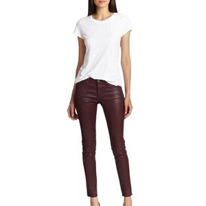 AG Burgundy Coated Wax Denim Skinny Jeans